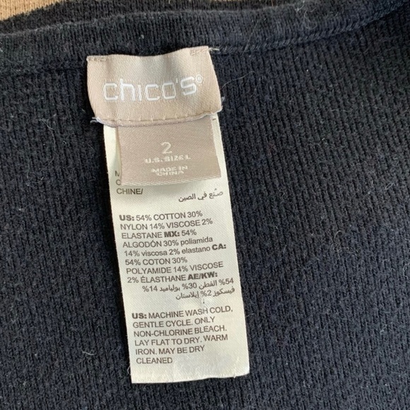 Chico’s 2 Black, Tan and Red Striped Long Sweater Jacket - Picture 8 of 9